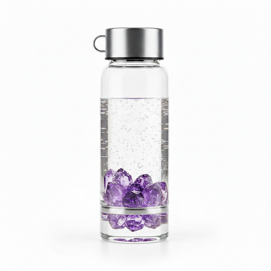 Crystal-Infused Glass Elixir Bottle for Mindful Hydration